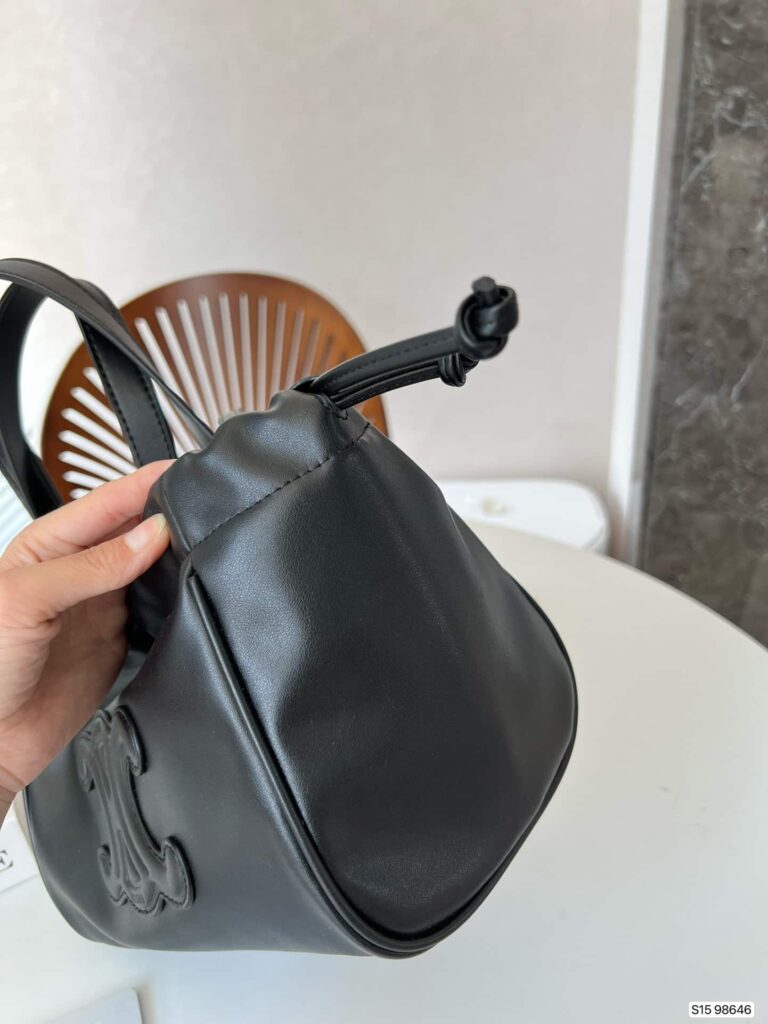 Celine Small Cabas Drawstring Cuir Triomphe In Smooth Calfskin Black 24Cm 111013Du338No - Image 7