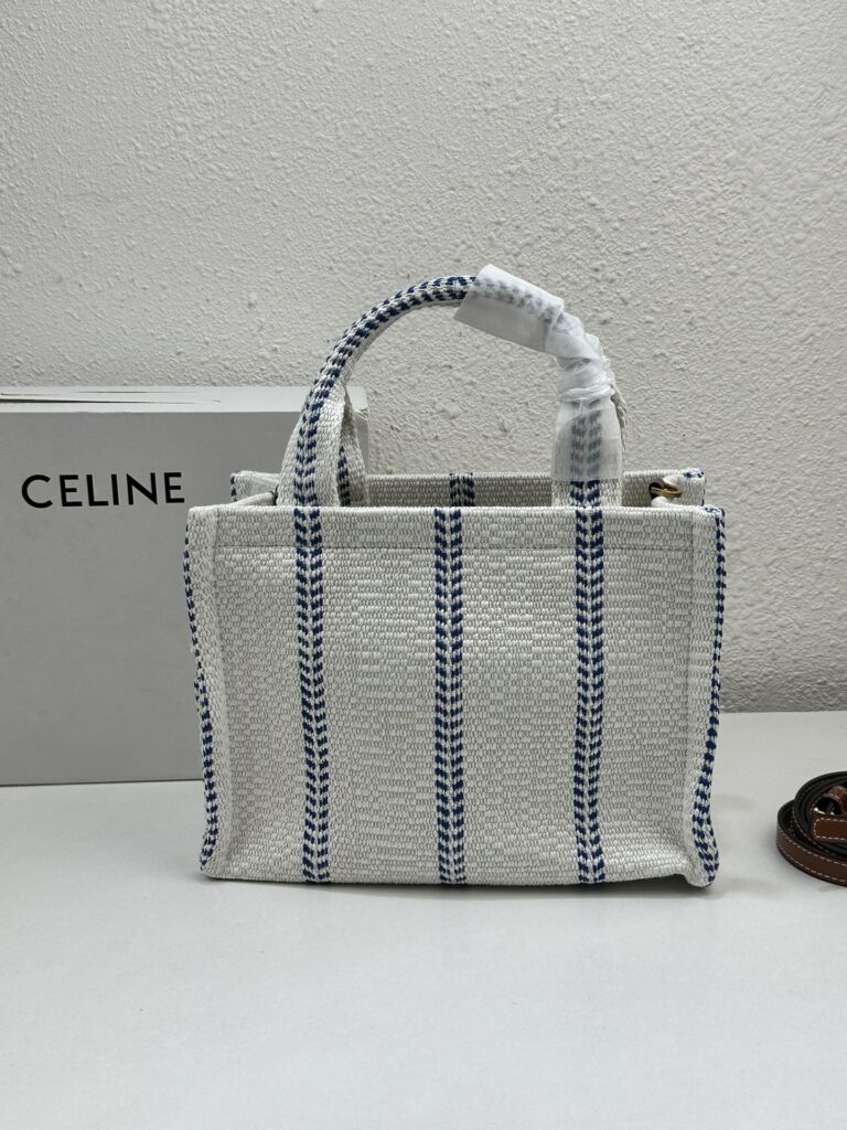 Celine Small Cabas Thais In Striped Textile And Calfskin Xhite/Blue 25Cm 199162Eyi01Bb - Image 7