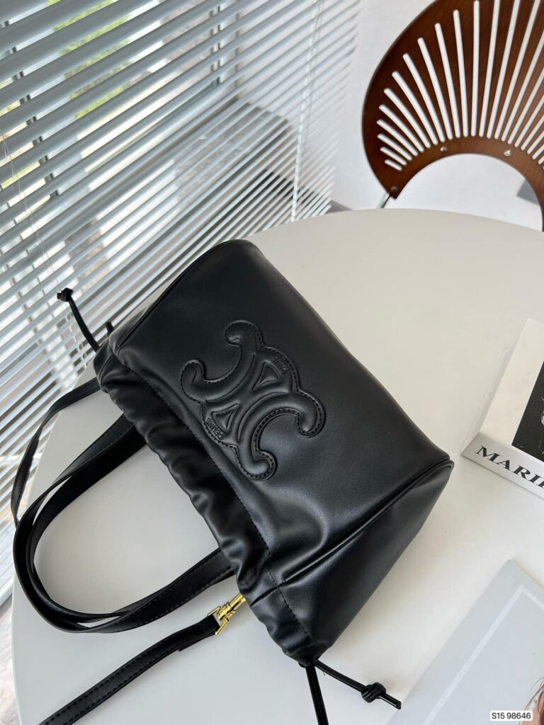 Celine Small Cabas Drawstring Cuir Triomphe In Smooth Calfskin Black 24Cm 111013Du338No - Image 9