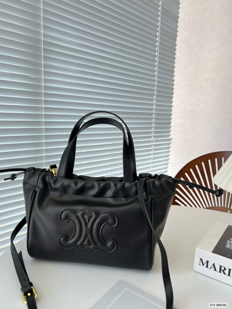 Celine Small Cabas Drawstring Cuir Triomphe In Smooth Calfskin Black 24Cm 111013Du338No - Image 10