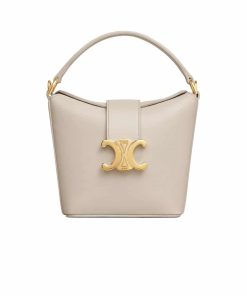 Celine Mini Bucket Triomphe In Smooth Calfskin White 17Cm