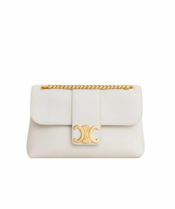 Celine Medium Celine Victoire Bag In Supple Calfskin White 23Cm 116593Fdu 01Bc
