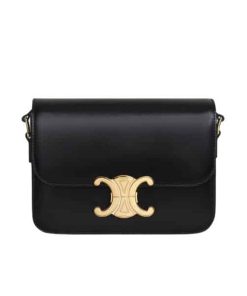 Celine Teen Triomphe Bag In Shiny Calfskin Black 18Cm 188423Bf438No