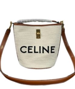 Celine Bucket 16 Bag In Textile With Celine White Jacquard 18Cm