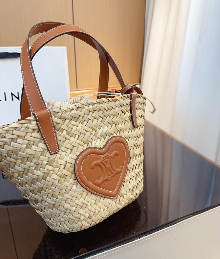 Celine Triomphe Celine Panier In Palm Leaves Heart Logo Tan 20Cm - Image 2
