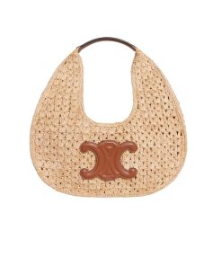 Celine Classic Panier Hobo Bag In Raffia And Calfskin Natural Tan 30Cm 112772Eyr 02Nt