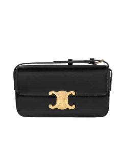 Celine Shoulder Bag Triomphe In Shiny Calfskin Black 18Cm 194143Bf438No