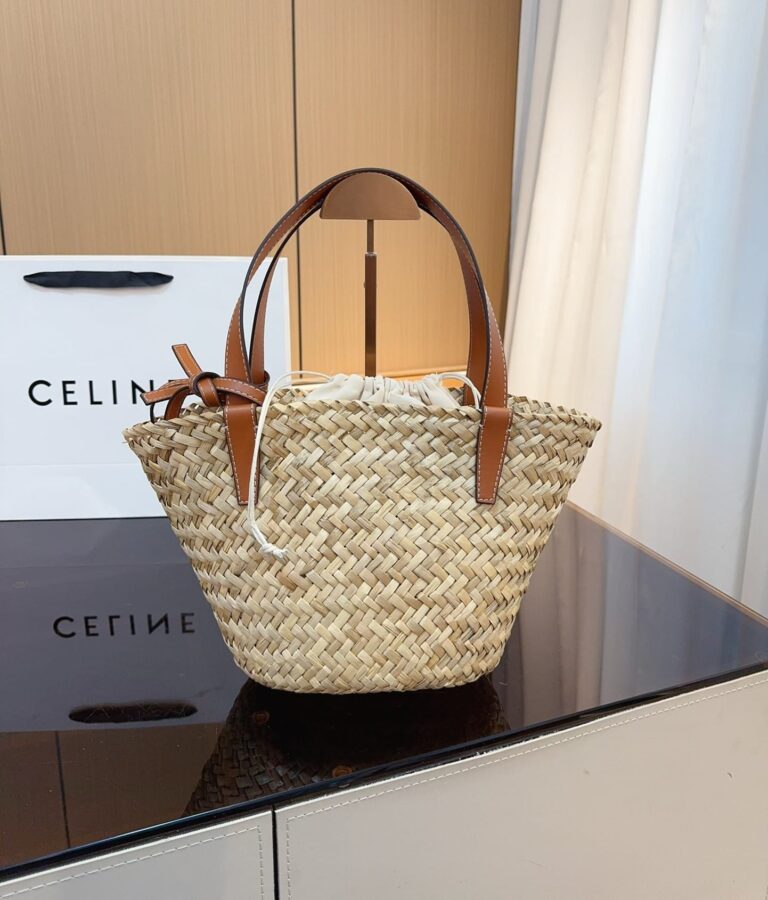 Celine Triomphe Celine Panier In Palm Leaves Heart Logo Tan 20Cm - Image 3