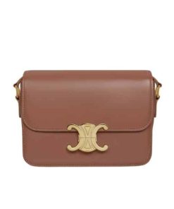 Celine Teen Triomphe Bag In Shiny Calfskin Brown 18Cm