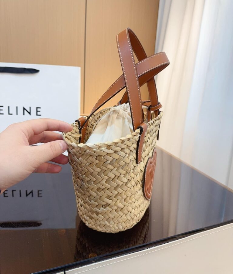 Celine Triomphe Celine Panier In Palm Leaves Heart Logo Tan 20Cm - Image 5