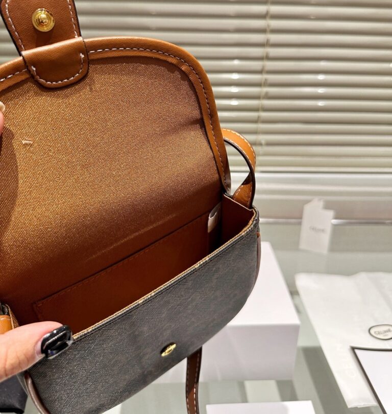 Celine Mini Besace In Triomphe Canvas And Calfskin Tan 17Cm 196702Bzj 04Lu - Image 9