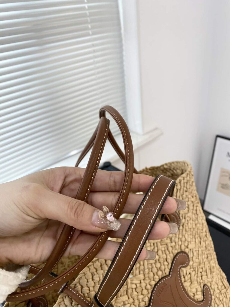 Celine Triomphe Panier In Raffia And Calfskin Tan 31Cm - Image 9