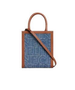Celine Mini Vertical Cabas Celine In Denim With Celine All Over Print Navy Tan 21Cm 193302Eul 07At