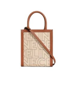 Celine Mini Vertical Cabas Celine In Textile With Celine All Over Print Natural Tan 21Cm 193302Euk 02Nt