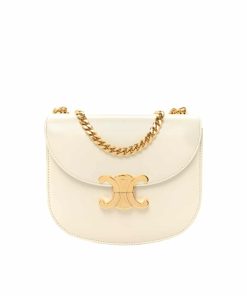 Celine Teen Chain Besace Triomphe In Shiny Calfskin White