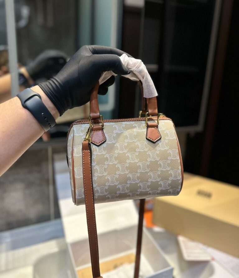 Celine Small Boston Cuir Triomphe In Triomphe Canvas And Calfskin Grege 19Cm  113772Flc 02Gr - Image 2