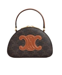 Celine Half Moon Case Cuir Triomphe In Triomphe Canvas And Calfskin Tan 18Cm 10K642Ecm 04Lu