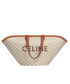 Celine Women Medium Couffin Bag In Triomphe Canvas Celine Print White 57Cm 196262Cyx 01Bc
