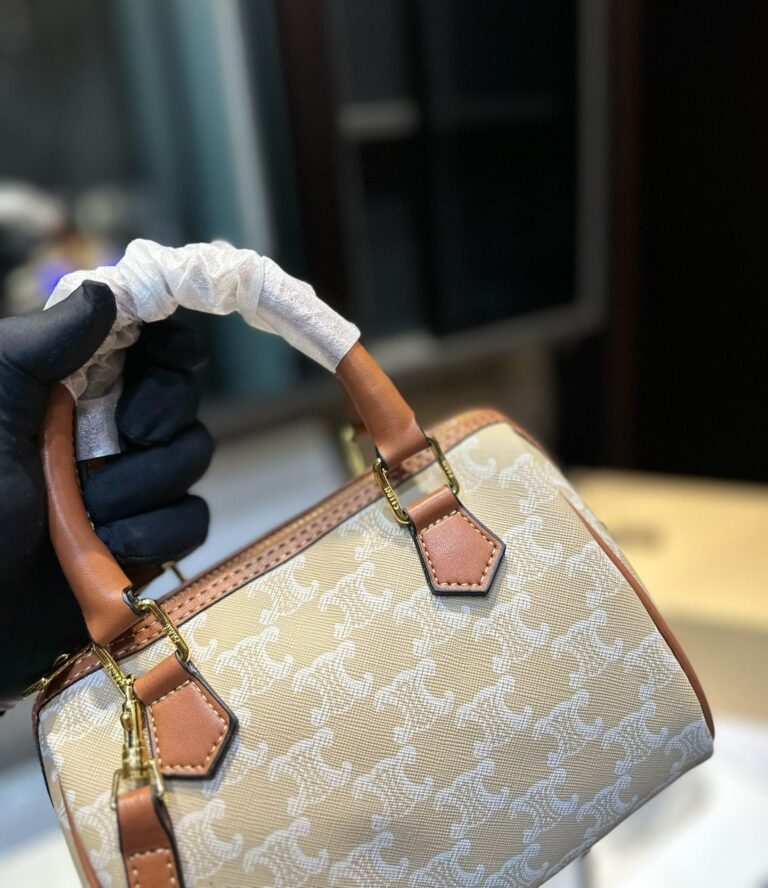 Celine Small Boston Cuir Triomphe In Triomphe Canvas And Calfskin Grege 19Cm  113772Flc 02Gr - Image 3