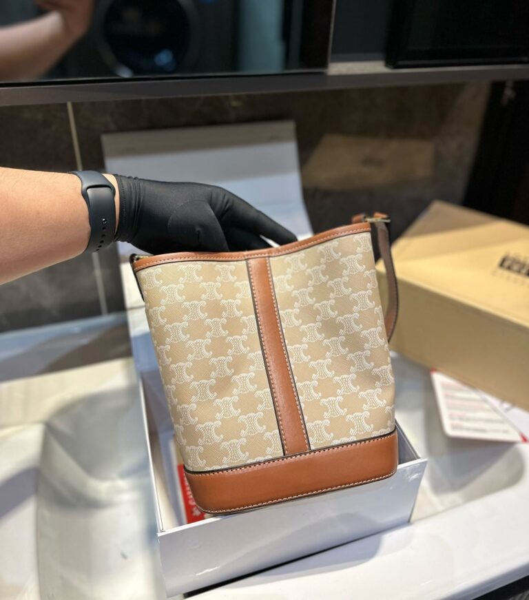 Celine Small Bucket Cuir Triomphe In Triomphe Canvas And Calfskin Grege 22Cm 191442Flc 02Gr - Image 3