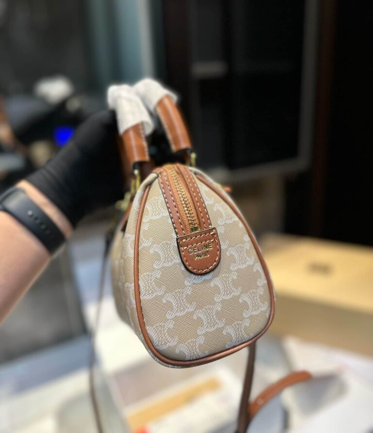 Celine Small Boston Cuir Triomphe In Triomphe Canvas And Calfskin Grege 19Cm  113772Flc 02Gr - Image 5