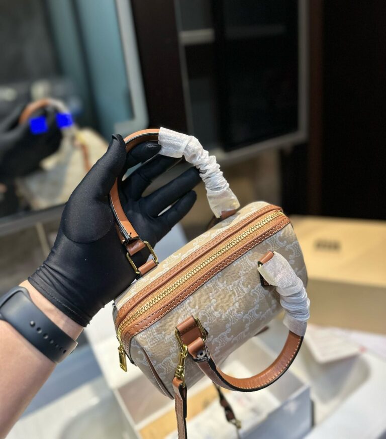 Celine Small Boston Cuir Triomphe In Triomphe Canvas And Calfskin Grege 19Cm  113772Flc 02Gr - Image 6