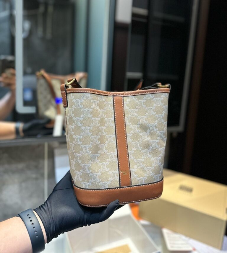 Celine Small Bucket Cuir Triomphe In Triomphe Canvas And Calfskin Grege 22Cm 191442Flc 02Gr - Image 5