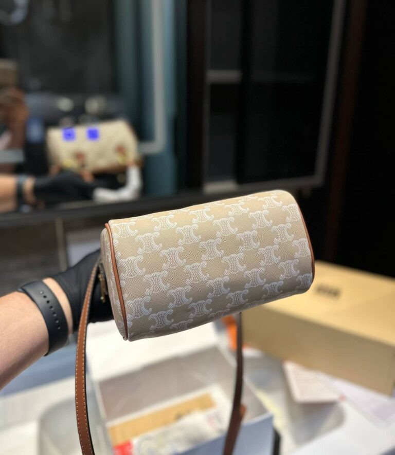 Celine Small Boston Cuir Triomphe In Triomphe Canvas And Calfskin Grege 19Cm  113772Flc 02Gr - Image 7