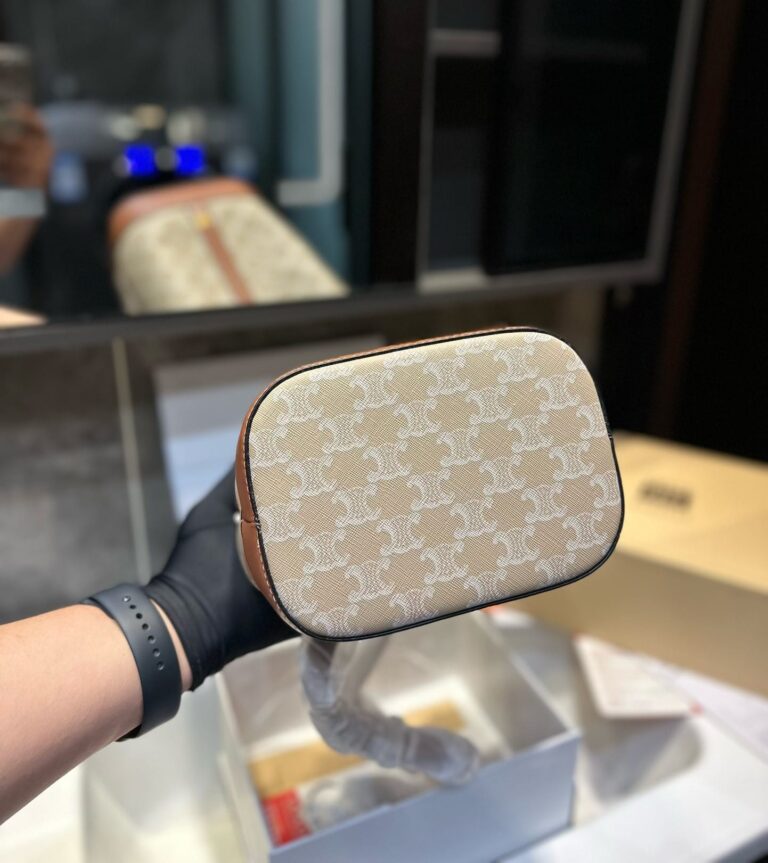 Celine Small Bucket Cuir Triomphe In Triomphe Canvas And Calfskin Grege 22Cm 191442Flc 02Gr - Image 7