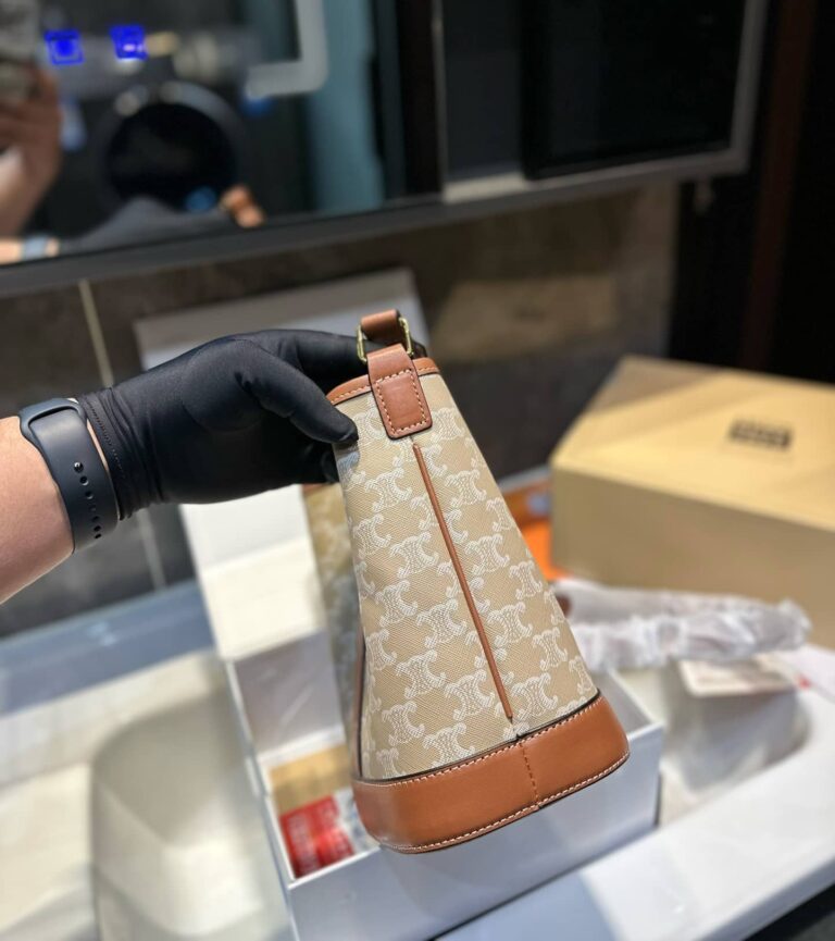 Celine Small Bucket Cuir Triomphe In Triomphe Canvas And Calfskin Grege 22Cm 191442Flc 02Gr - Image 8