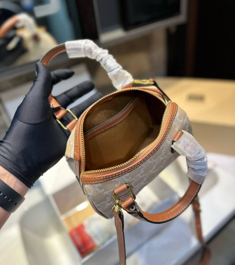 Celine Small Boston Cuir Triomphe In Triomphe Canvas And Calfskin Grege 19Cm  113772Flc 02Gr - Image 9