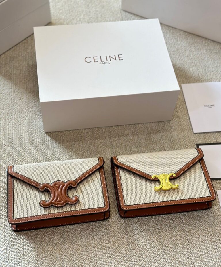 Celine Wallet On Chain Margo In Textile Triomphe And Calfskin Natural Tan 20Cm 10L462Fe2 02Nt - Image 2