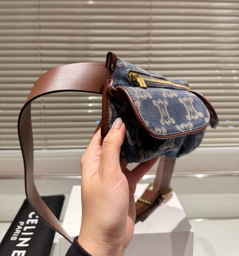Celine Macadam Belt Bag Brown And Blue Denim 24Cm - Image 5