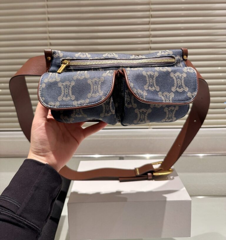 Celine Macadam Belt Bag Brown And Blue Denim 24Cm - Image 6