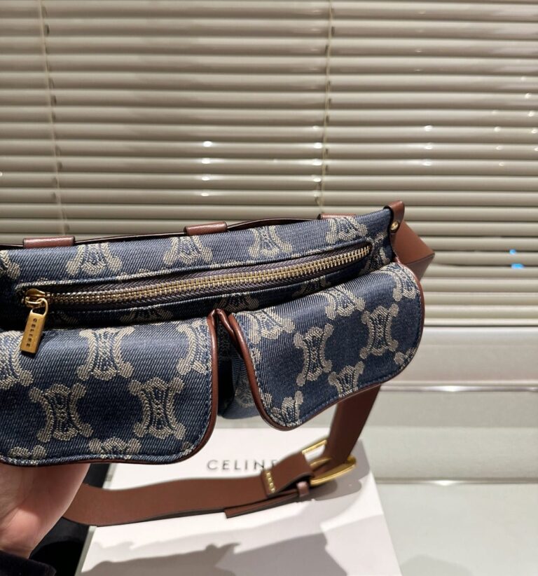 Celine Macadam Belt Bag Brown And Blue Denim 24Cm - Image 8