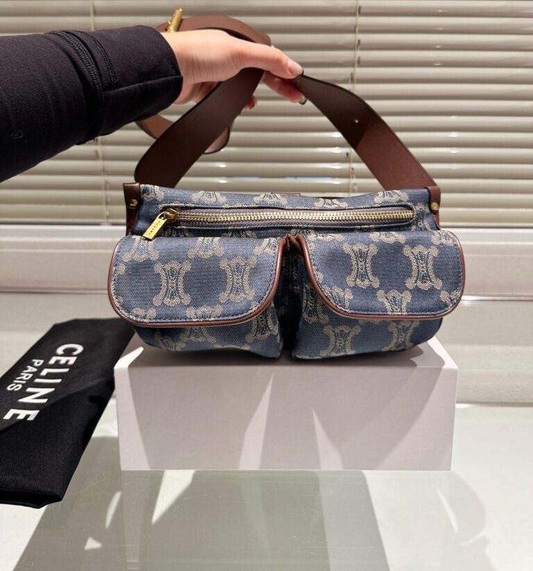 Celine Macadam Belt Bag Brown And Blue Denim 24Cm - Image 10