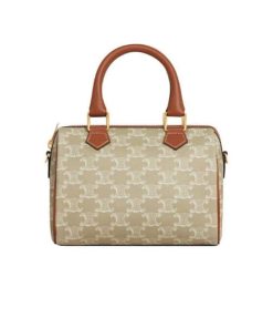 Celine Small Boston Cuir Triomphe In Triomphe Canvas And Calfskin Grege 19Cm  113772Flc 02Gr
