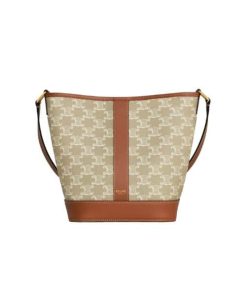 Celine Small Bucket Cuir Triomphe In Triomphe Canvas And Calfskin Grege 22Cm 191442Flc 02Gr