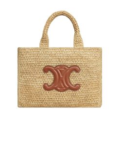 Celine Small Cabas Thais In Raffia And Calfskin Tan 27Cm 116302Ff7 04Lu