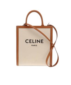 Celine Vertical Cabas Celine In Canvas With Celine Print And Calfskin White 33Cm