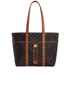 Celine Cabas Drawstring In Triomphe Canvas And Calfskin Black 36Cm 113722Bzj 04Lu