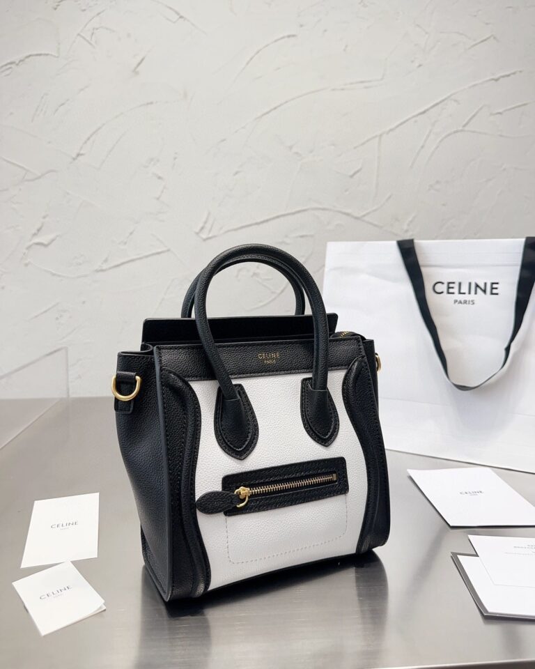 Celine Nano Luggage Handbag Black White 20Cm - Image 2