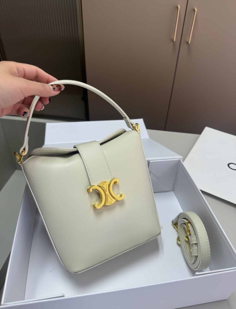 Celine Mini Bucket Triomphe In Smooth Calfskin White 17Cm - Image 2