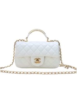Chanel 22B Flap Bag With Gold Hardware Top Handle White 21Cm As2431