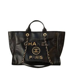 Chanel Deauville Large Shopping Bag Calfskin Leather Black 38Cm