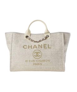 Chanel Deauville Large Tote Shopping Bag White 38Cm