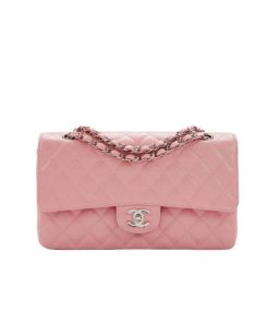 Chanel Medium Classic Flap Bag Silver Hardware Pink 25Cm