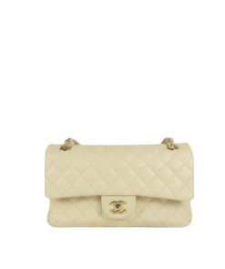 Chanel Classic Medium Lambskin Flap Bag Cream And Gold 25Cm