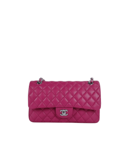 Chanel Classic Medium Lambskin Flap Pink And Silver 25Cm