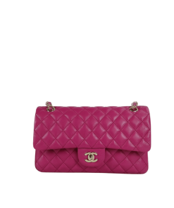 Chanel Classic Medium Lambskin Flap Pink And Gold 25Cm